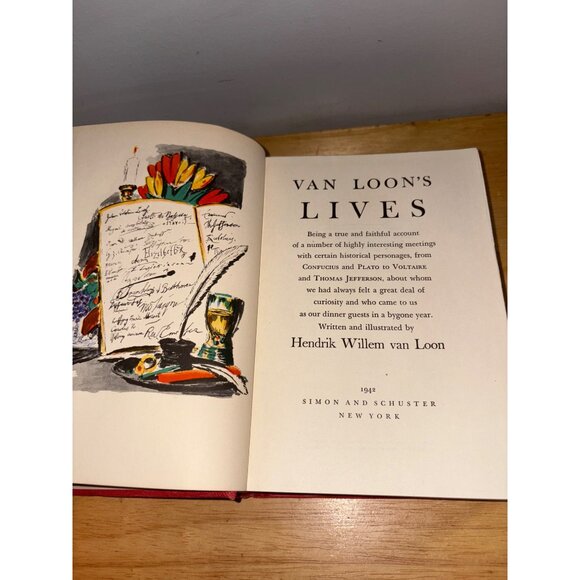 Van Loons Lives Hardcover Book 1942 Simon & Schuster Vintage Red Cloth Cover - Picture 8 of 15